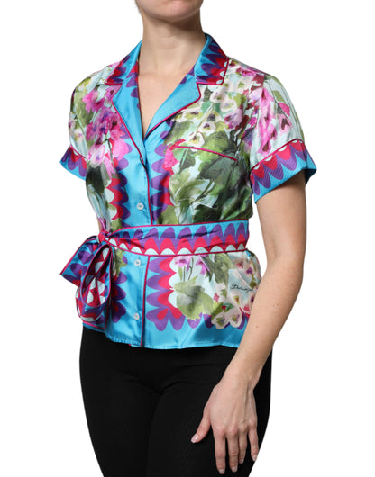 Multicolor Floral Collared Short Sleeve Top