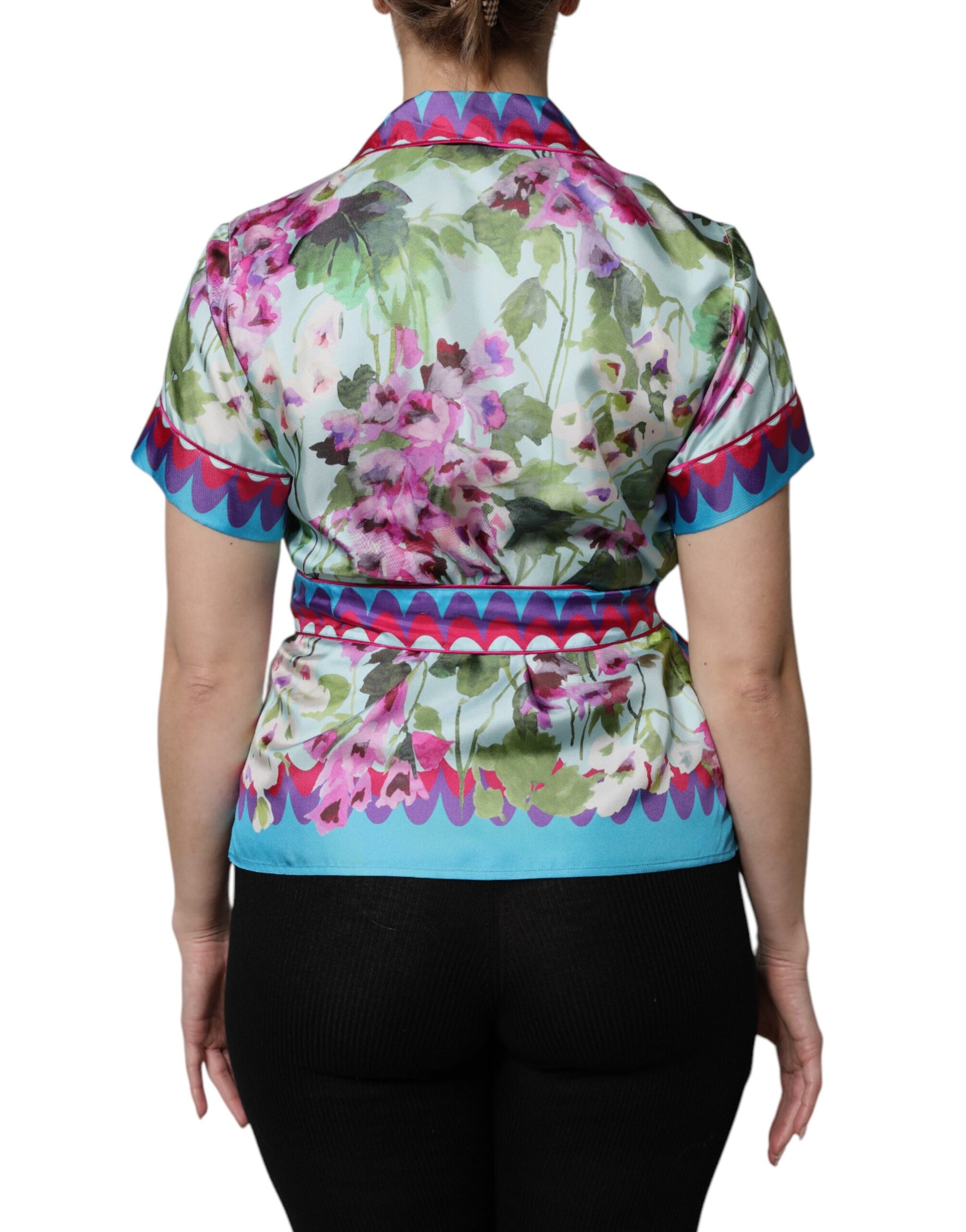 Multicolor Floral Collared Short Sleeve Top