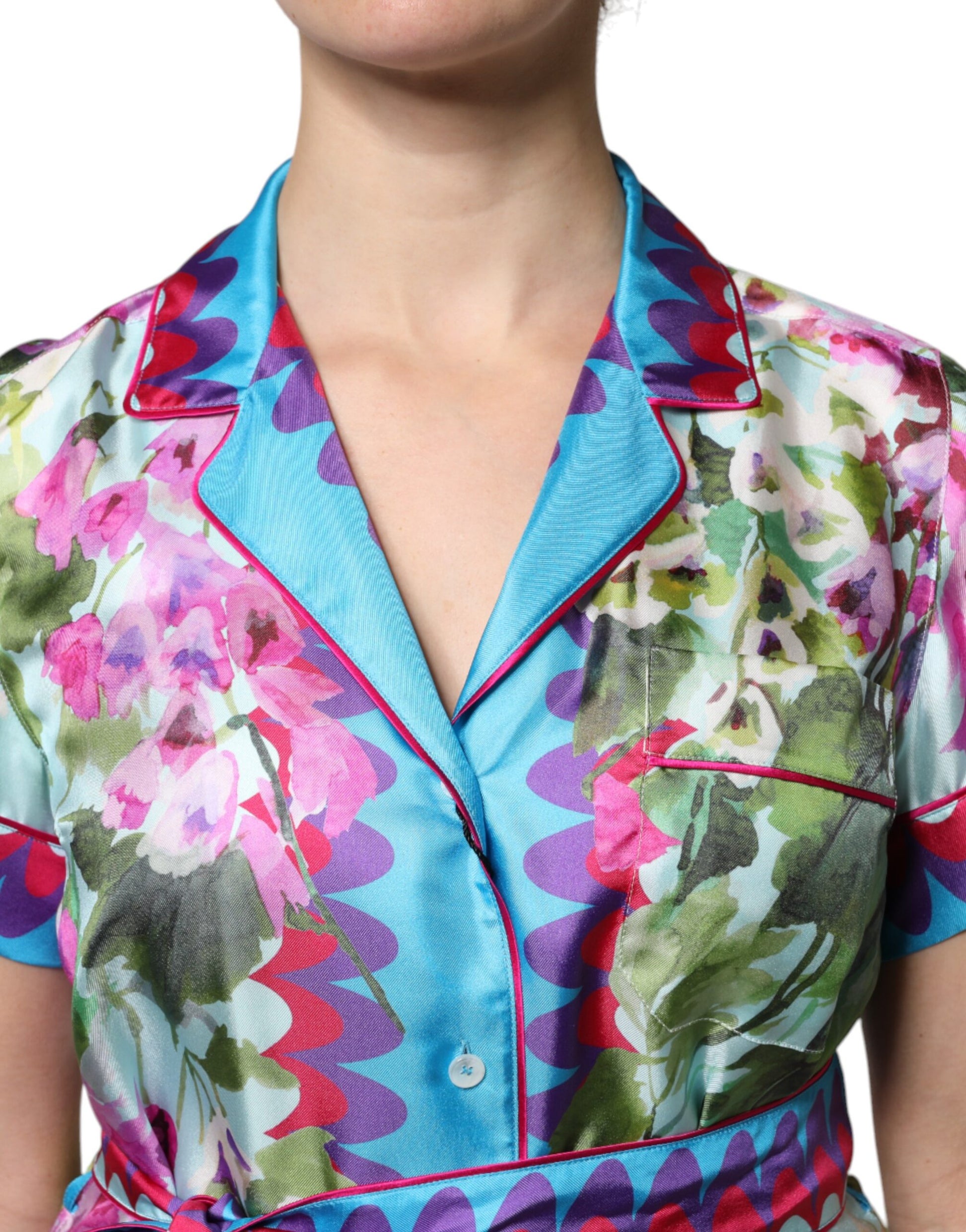 Multicolor Floral Collared Short Sleeve Top