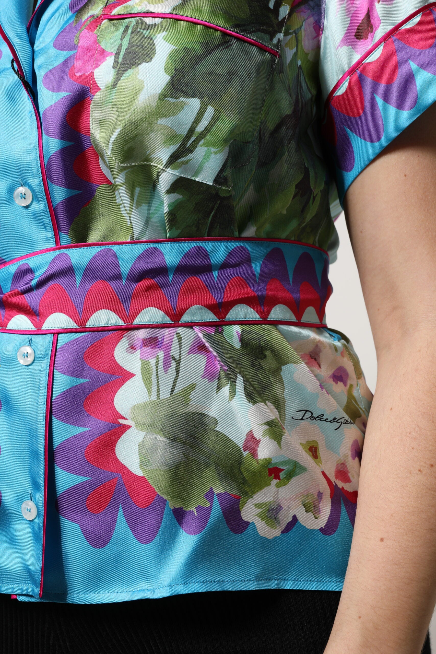 Multicolor Floral Collared Short Sleeve Top