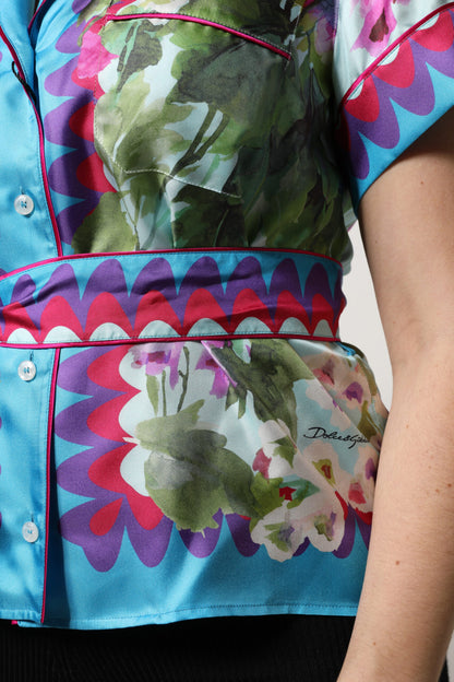 Multicolor Floral Collared Short Sleeve Top
