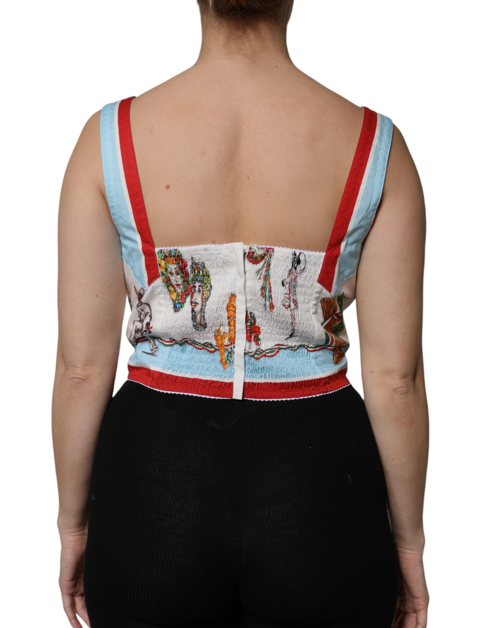 White Vegetable Print Sweetheart Cropped Top