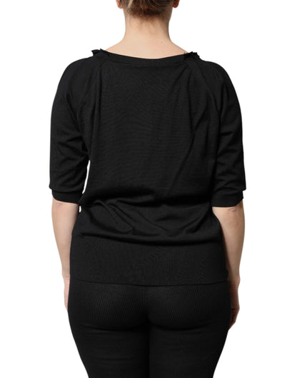 Black Button Down Short Sleeve Blouse Top