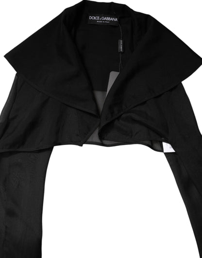 Black Silk Sheer Long Sleeves Blouse Top