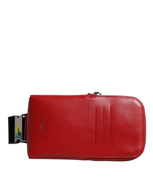 Red Calfskin Logo Purse Phone Belt Waist Bag