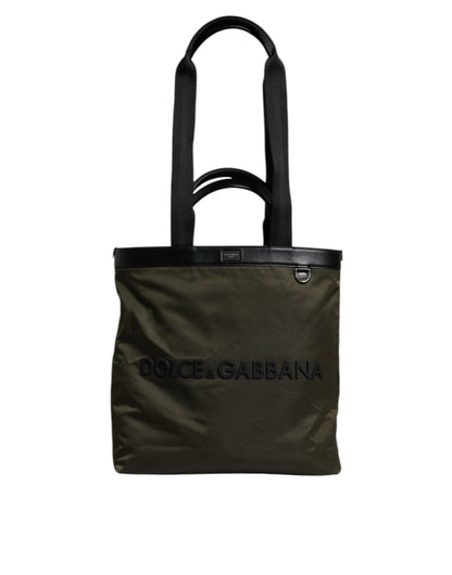 Military Green Nylon Shoulder Strap Tote Bag