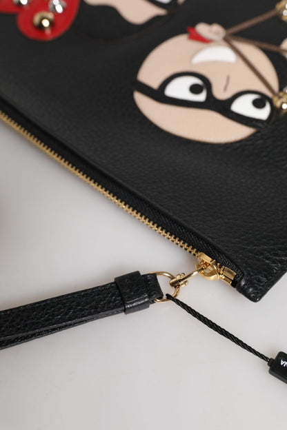 Black #DGFamily Embellished Leather Clutch Bag