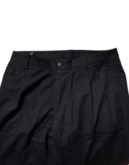 Dark Blue Cotton Tapered Formal Pants