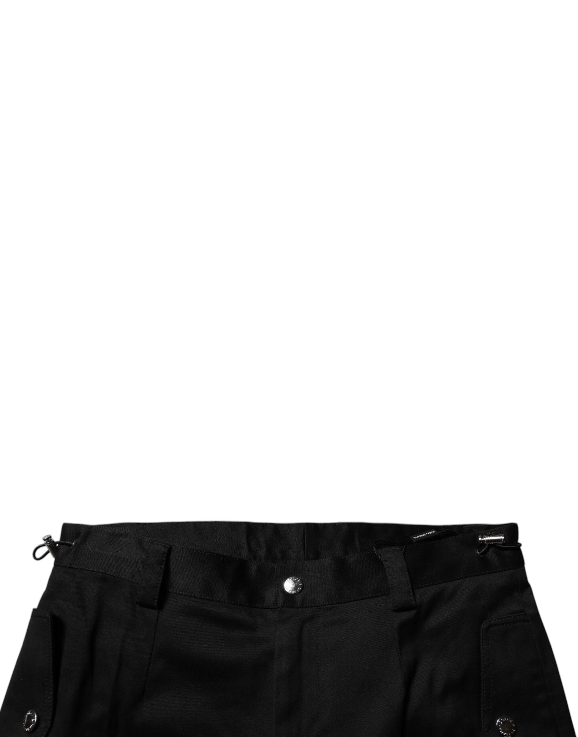 Black Cotton Cargo Tapered Pants