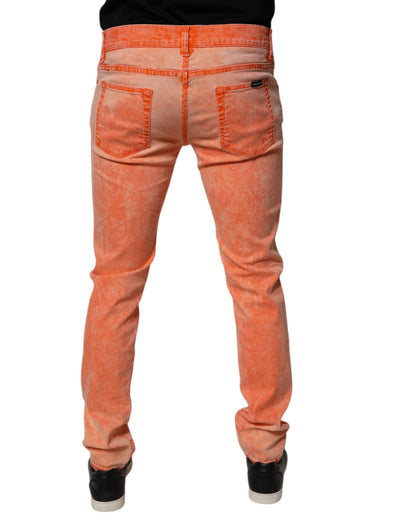 Orange Tie Dye Cotton Skinny Men Denim Jeans