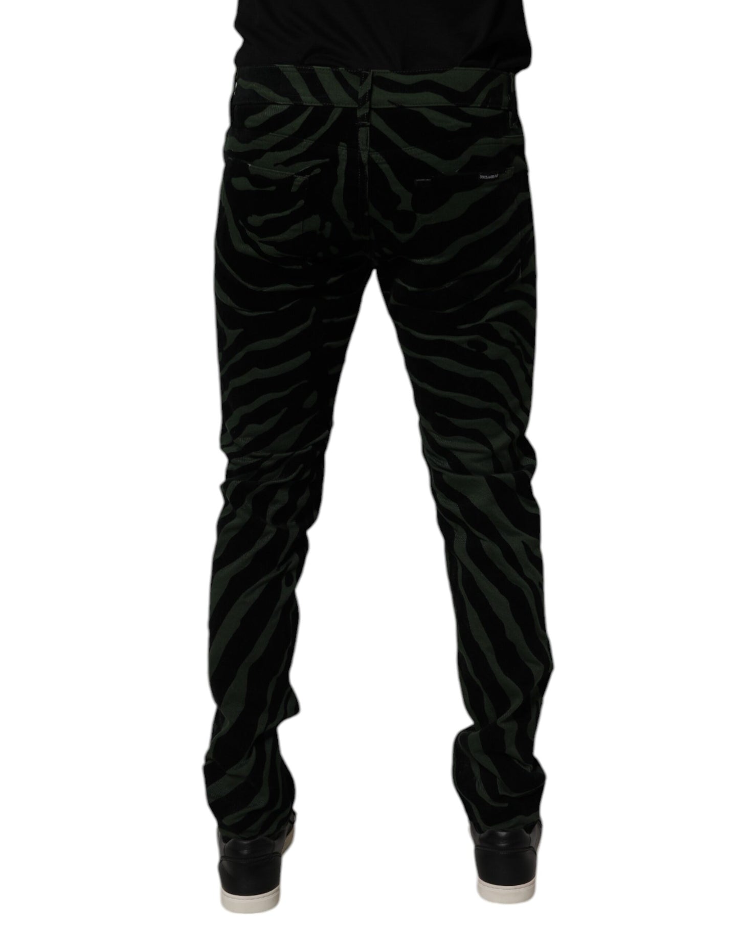 Black Green Stripes Cotton Skinny Denim Jeans