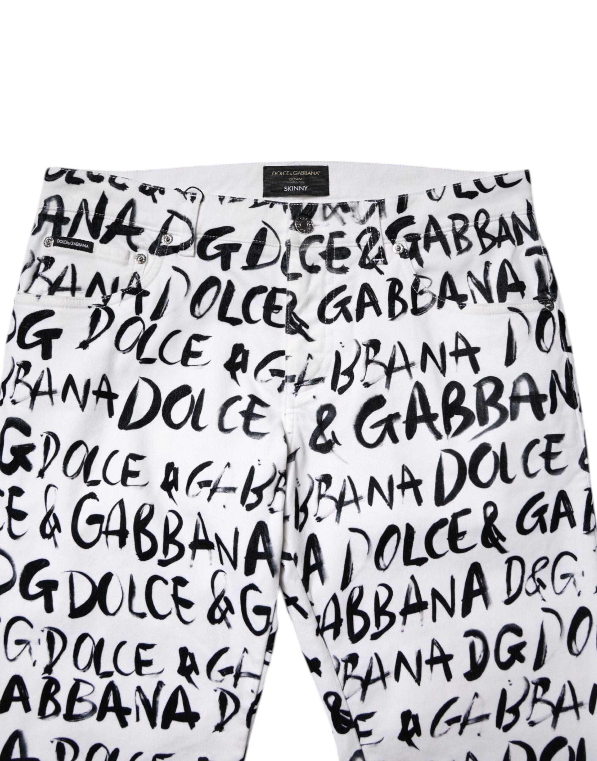 White Cotton Logo Print Skinny Denim Jeans