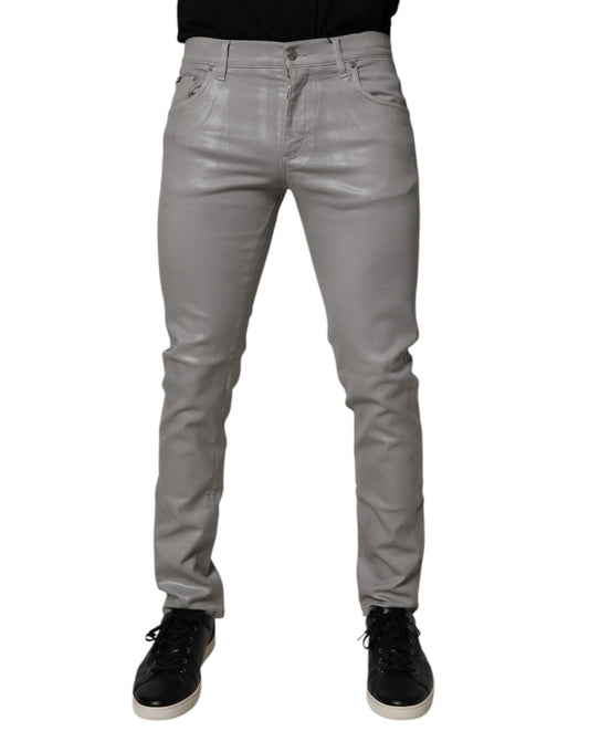 Gray Cotton Stretch Men Slim Fit Denim Jeans