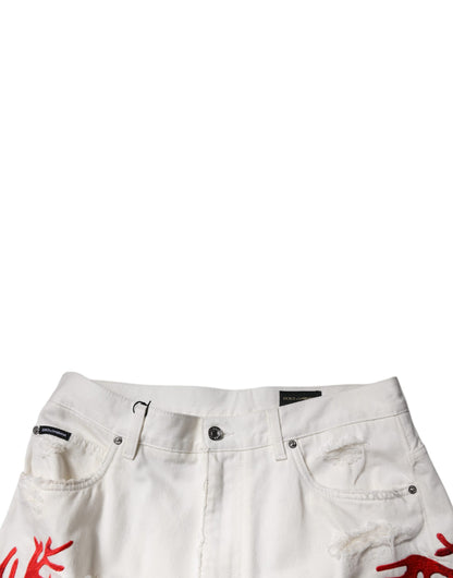 White Corals Tattered Straight Denim Jeans
