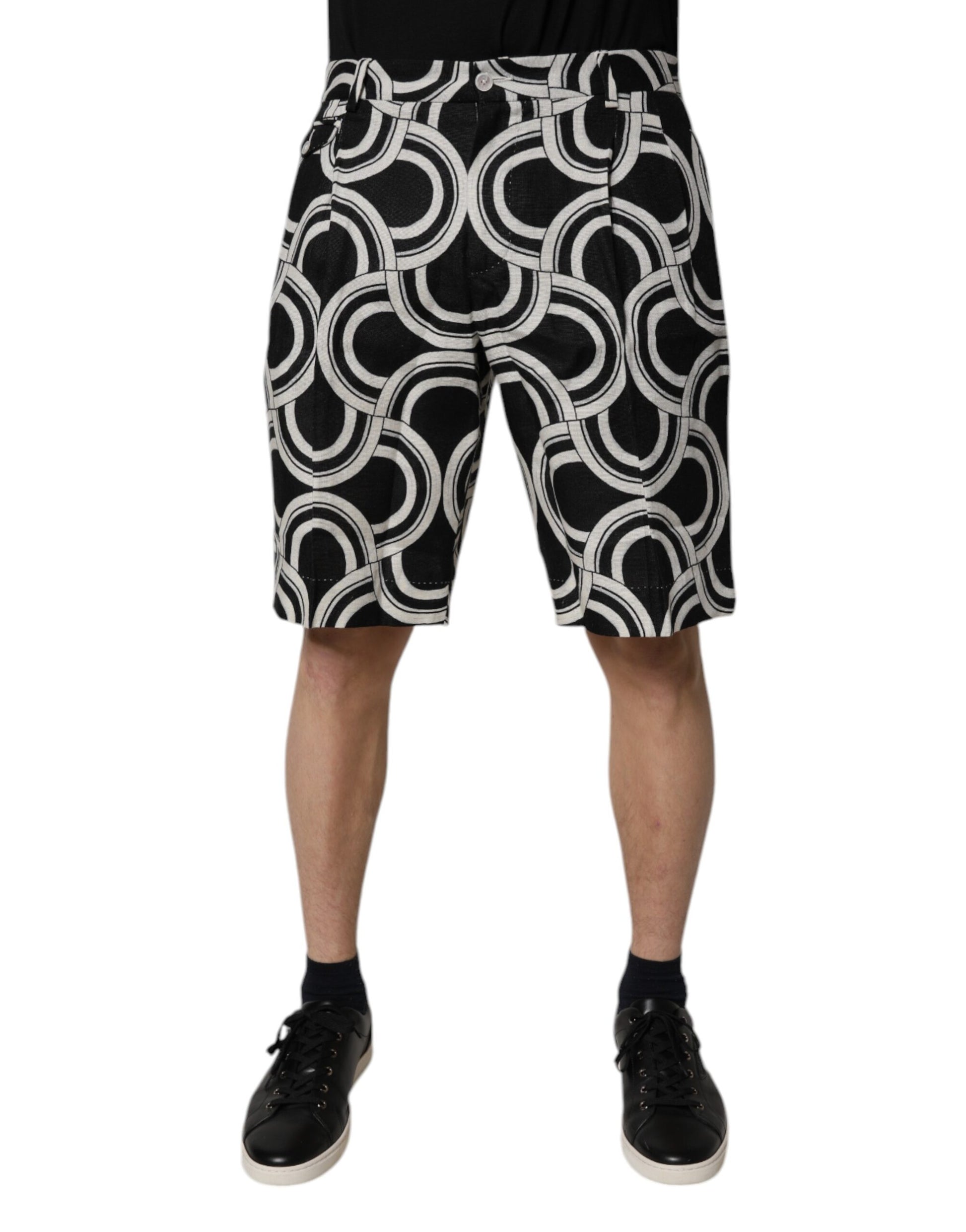 Black White Linen Bermuda Shorts