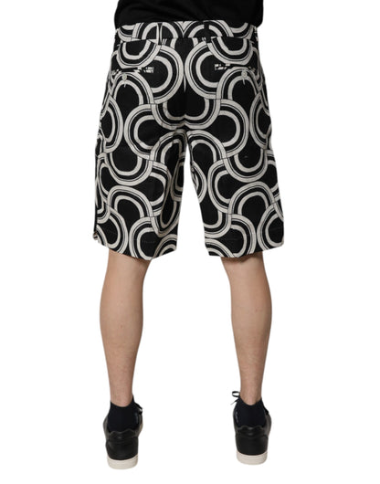 Black White Linen Bermuda Shorts