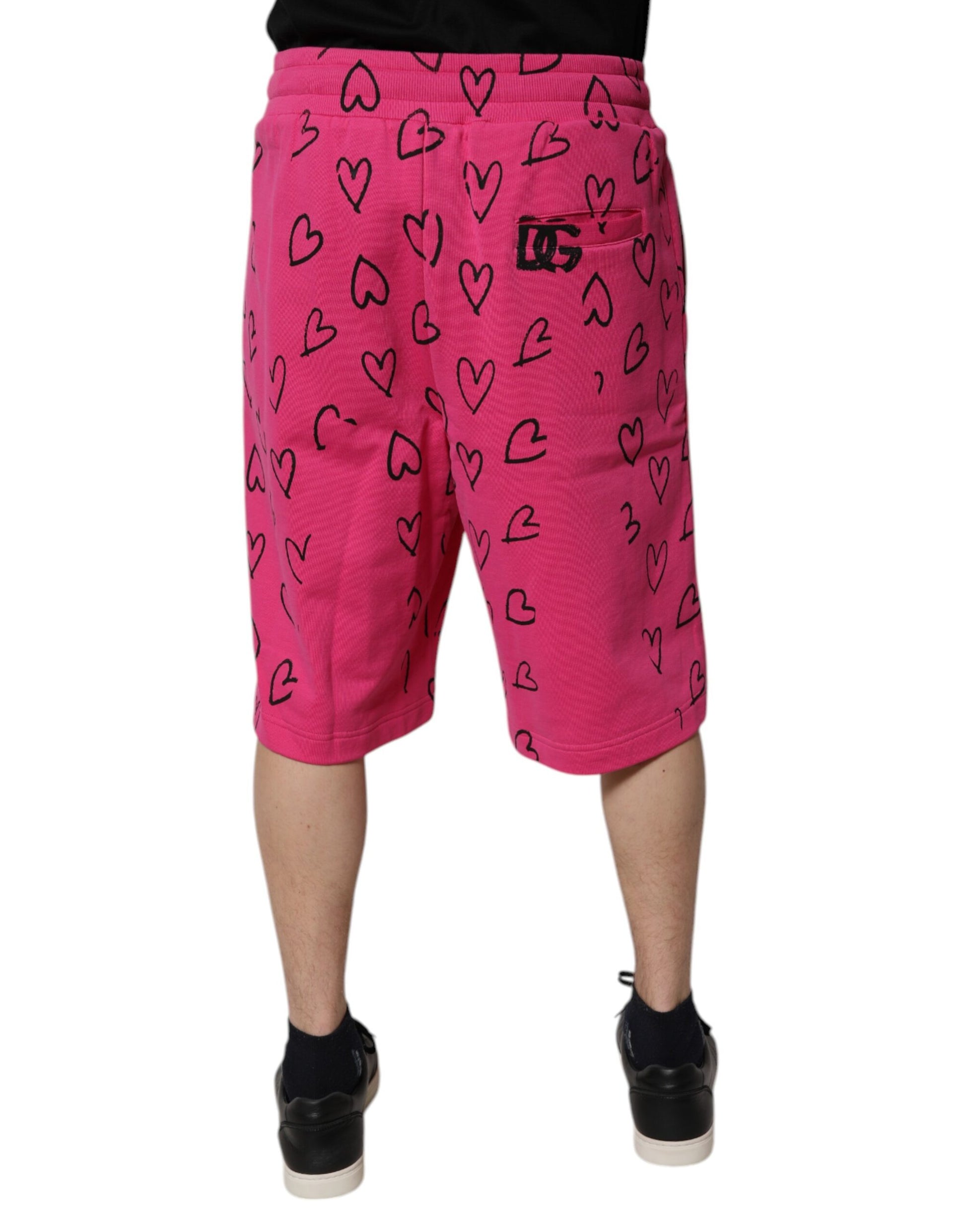 Pink Cotton Heart Print Bermuda Shorts