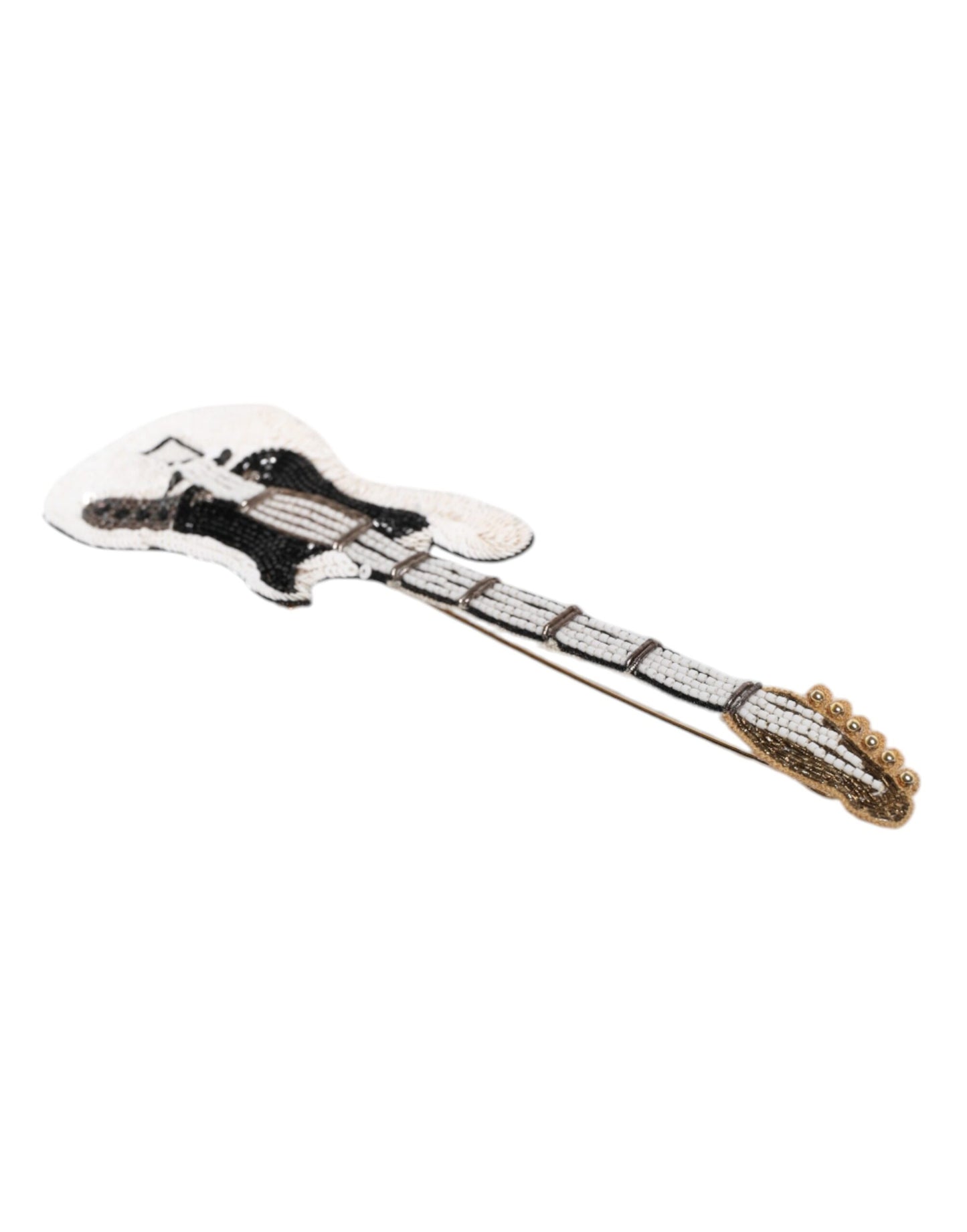 Gold Brass Logo Beaded Guitar Pin Brooch