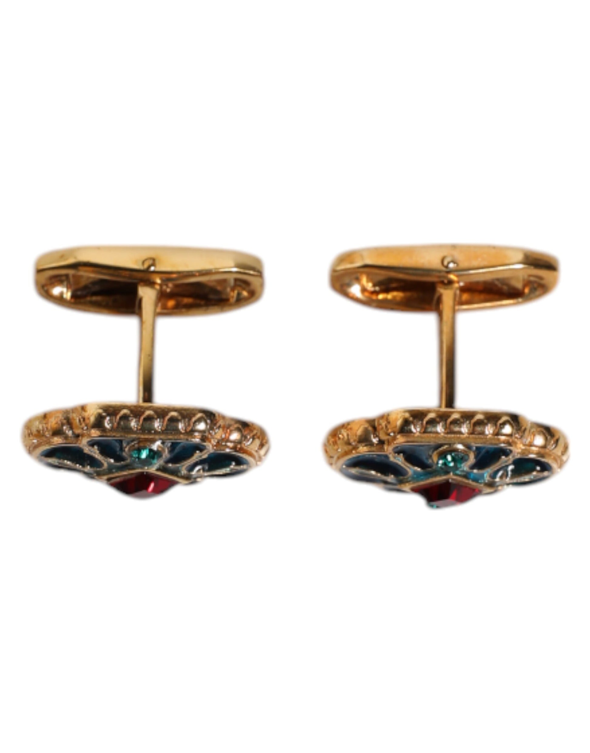 Gold Brass Blue Enameled Flower Cufflink