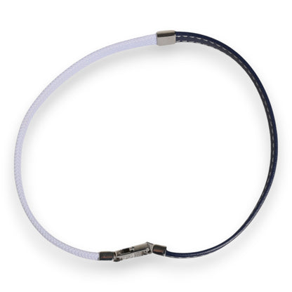 Blue White Leather Trimmed DG Engraved Silver Tone Clasp Bracelet