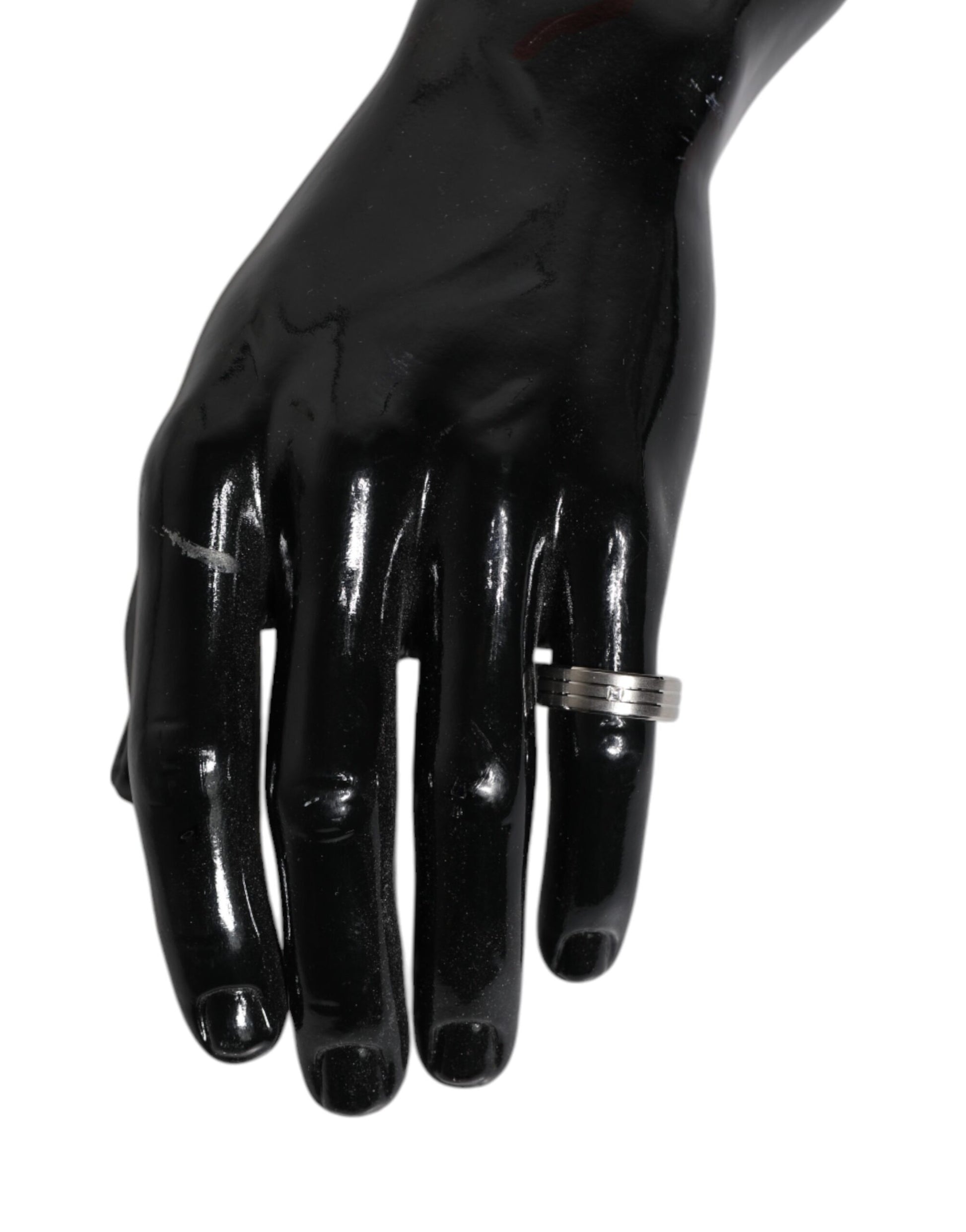 Silver Tone Brass Clear Crystal DG Logo Ring