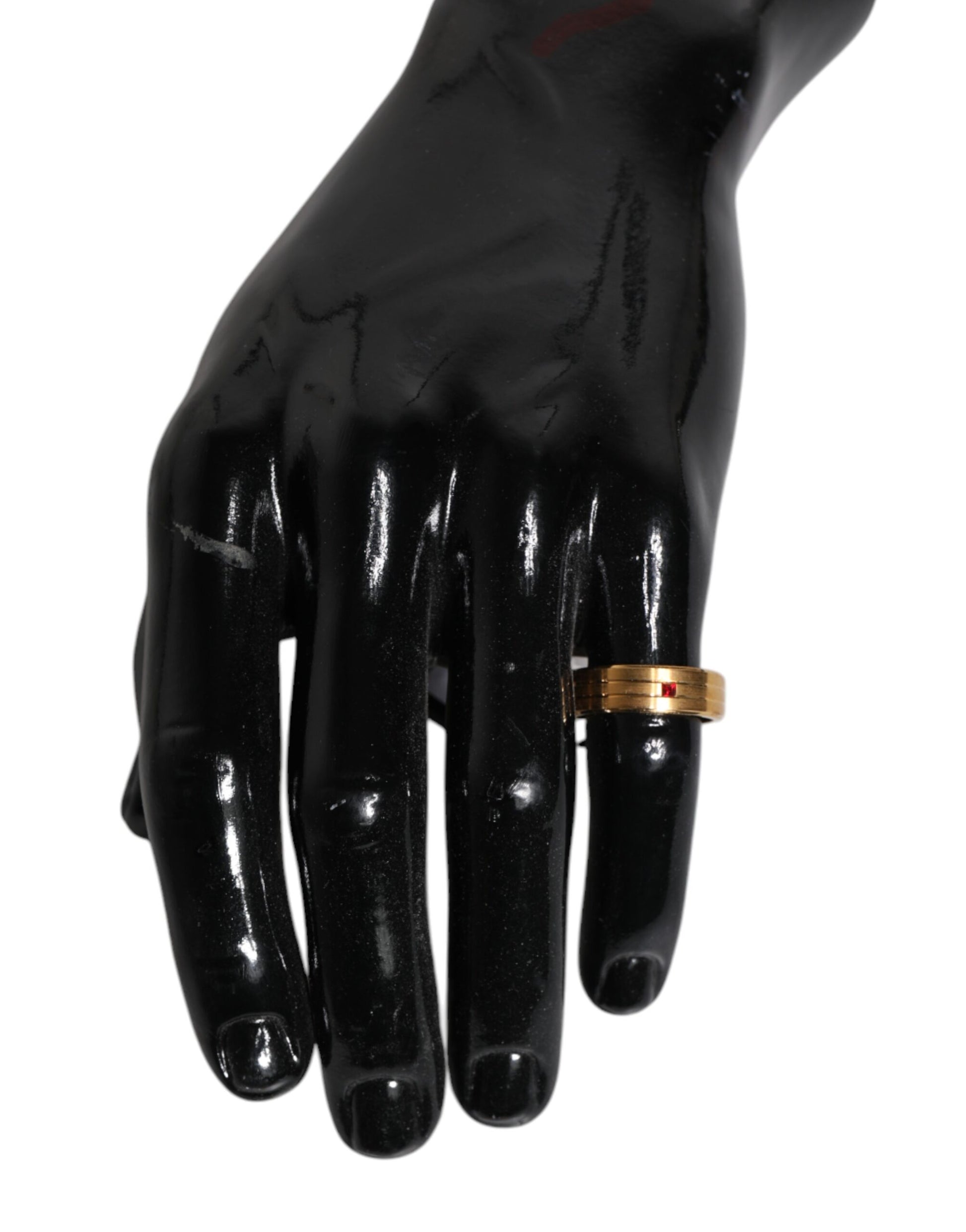 Gold Tone Brass Red Crystal DG Logo Ring