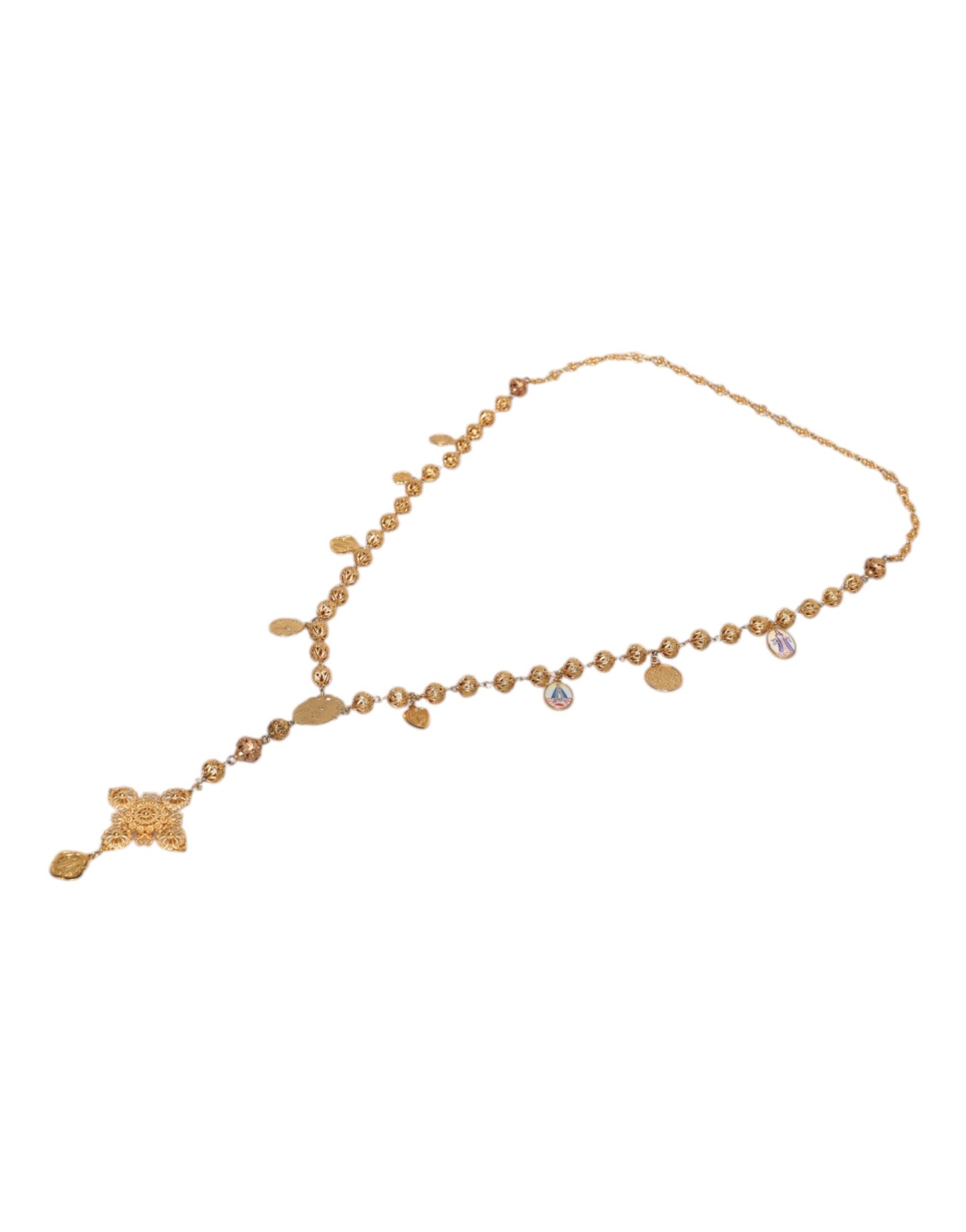 Gold Tone Chain Brass Beaded Statement Sicily Necklace