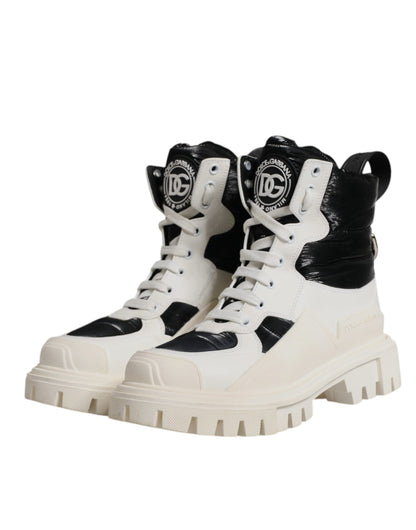 White Padded Mid Calf Lace Up Boots Shoes