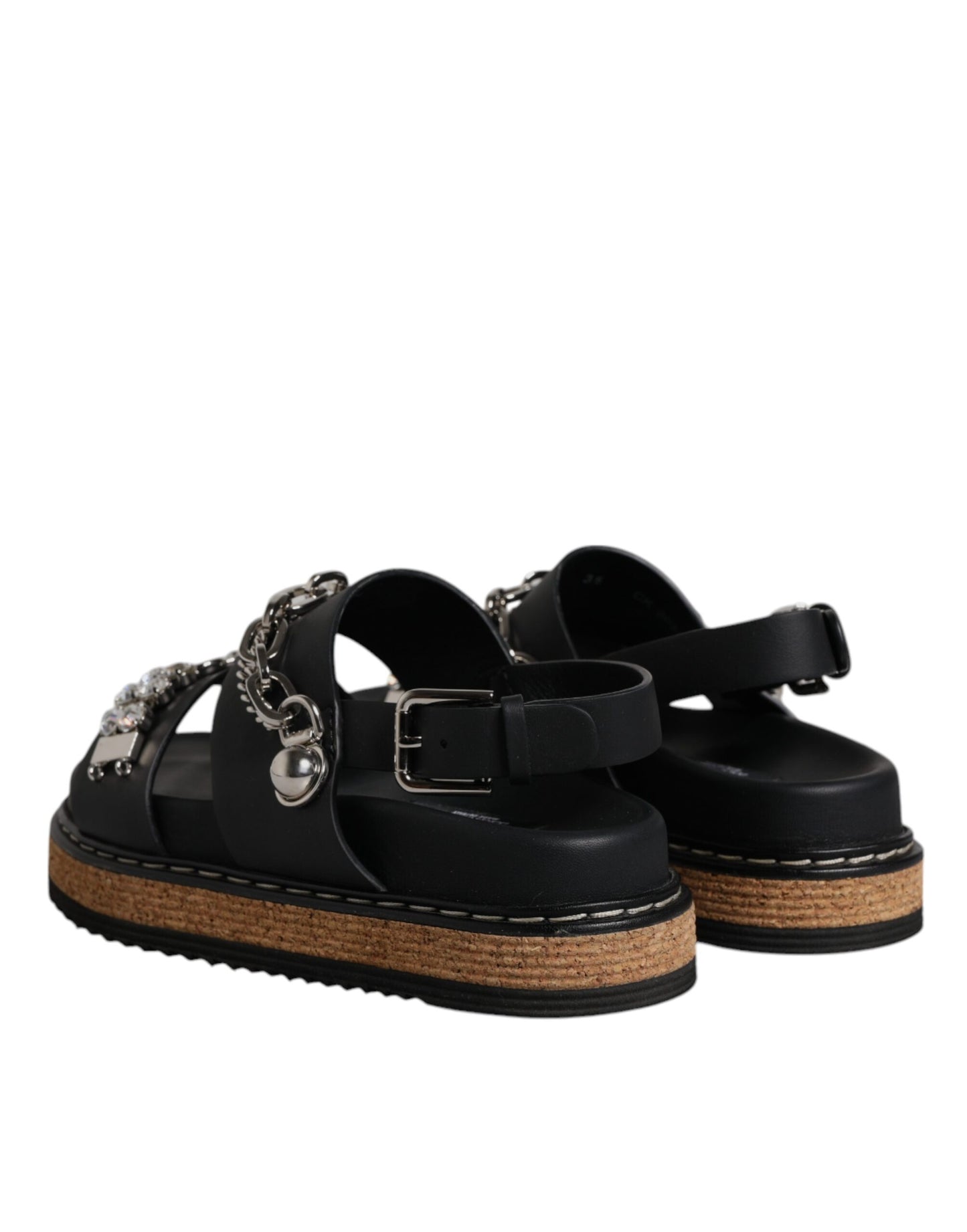 Black Crystal Embellish Strap Sandals Shoes