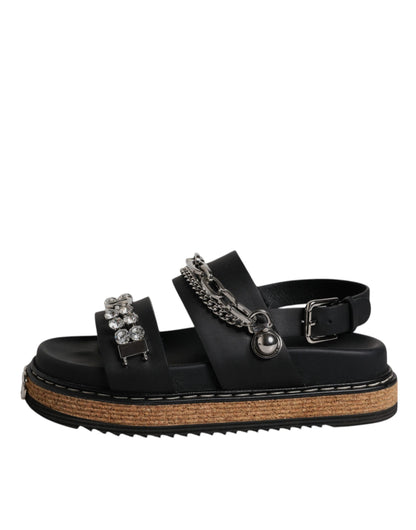Black Crystal Embellish Strap Sandals Shoes