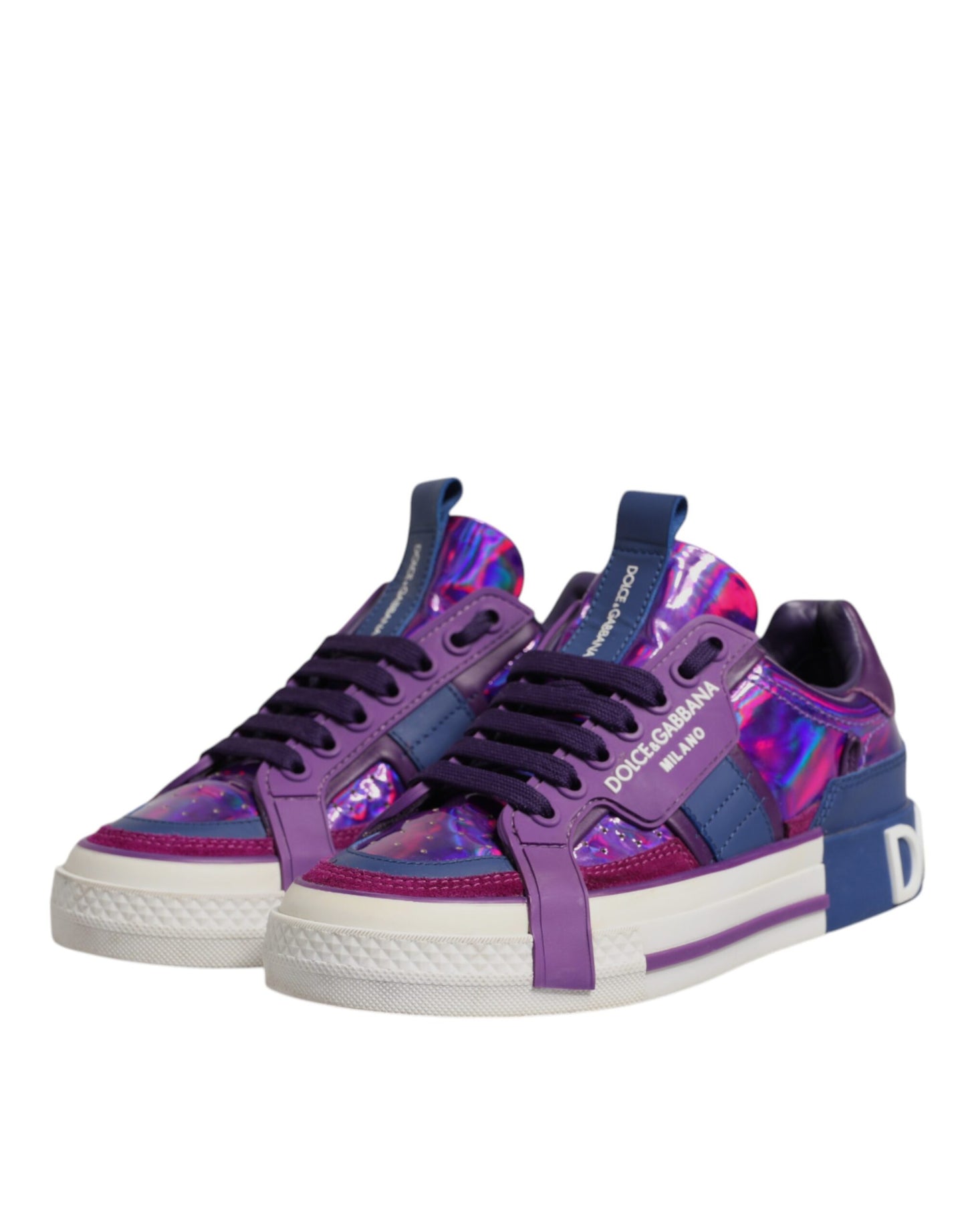 Purple Leather DG Logo Low Top Sneakers Shoes