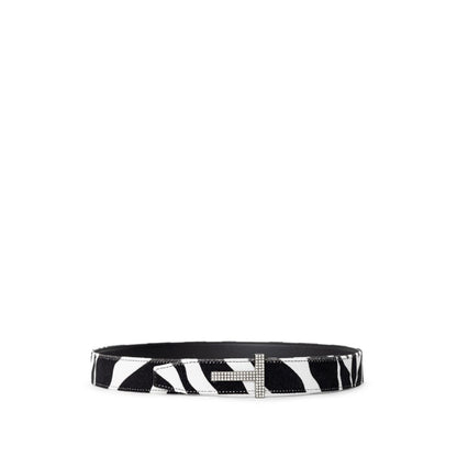 Black And White Leather Regular Belt