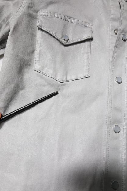 Metallic Gray Cotton Button Down Shirt