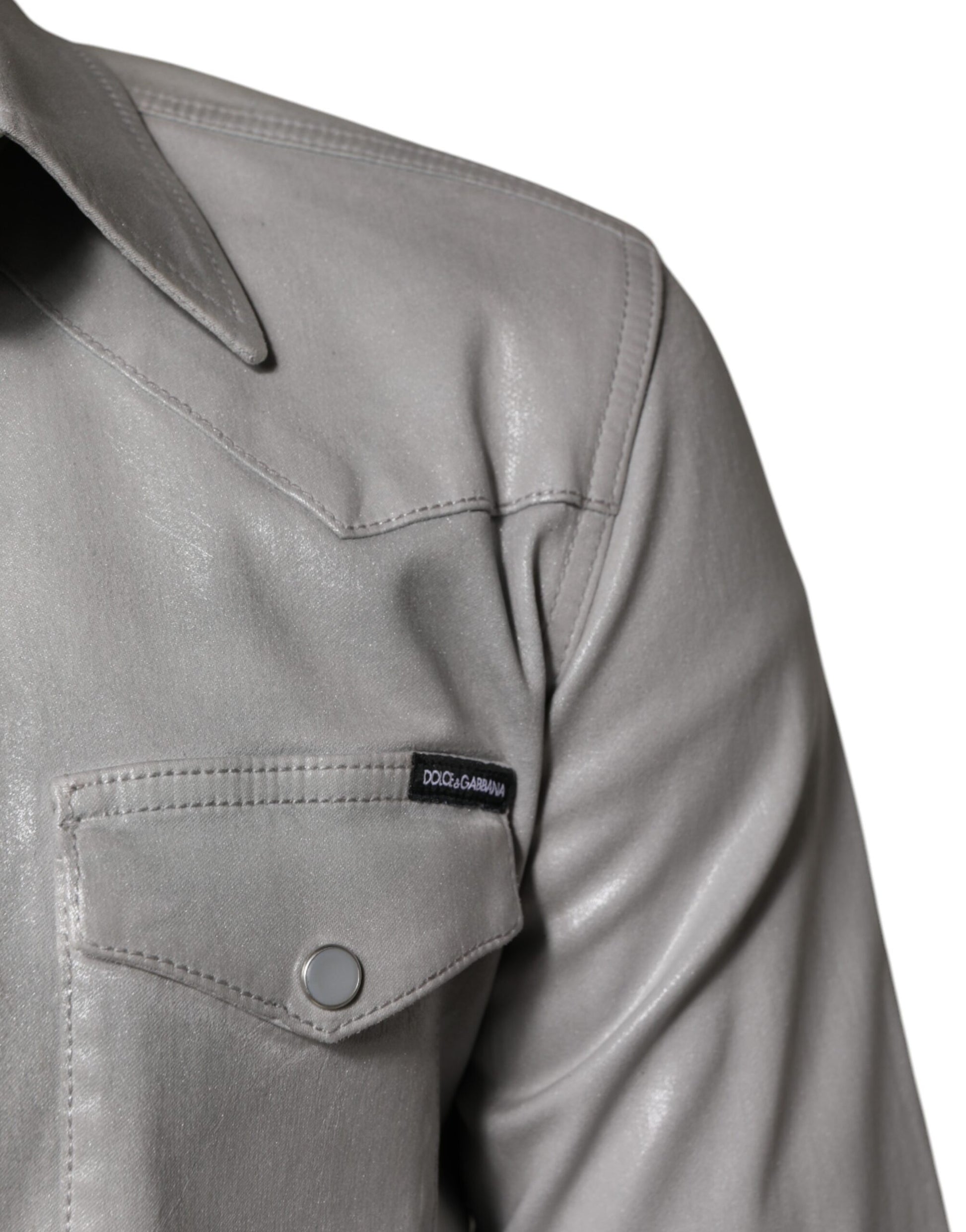 Metallic Gray Cotton Button Down Shirt