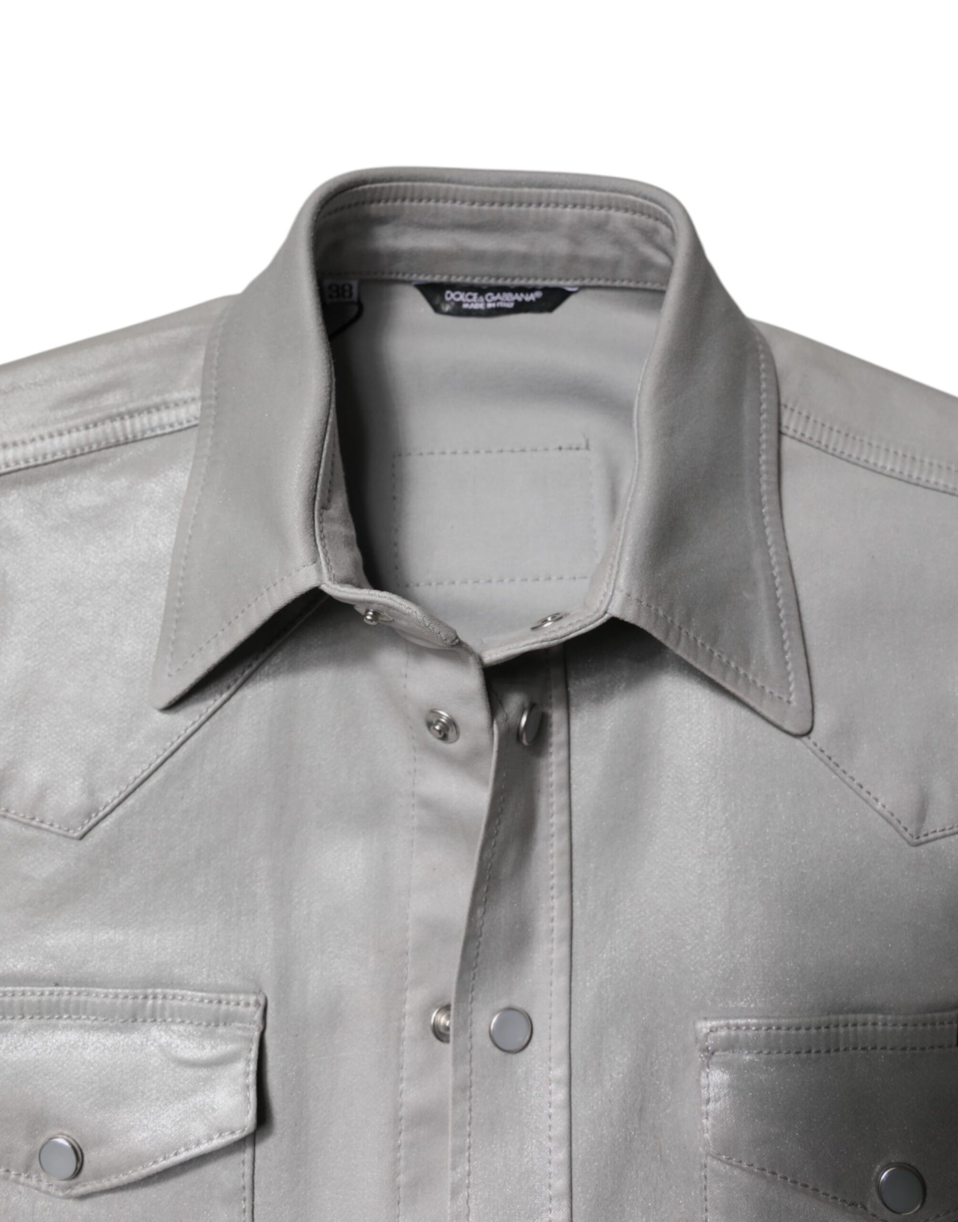 Metallic Gray Cotton Button Down Shirt