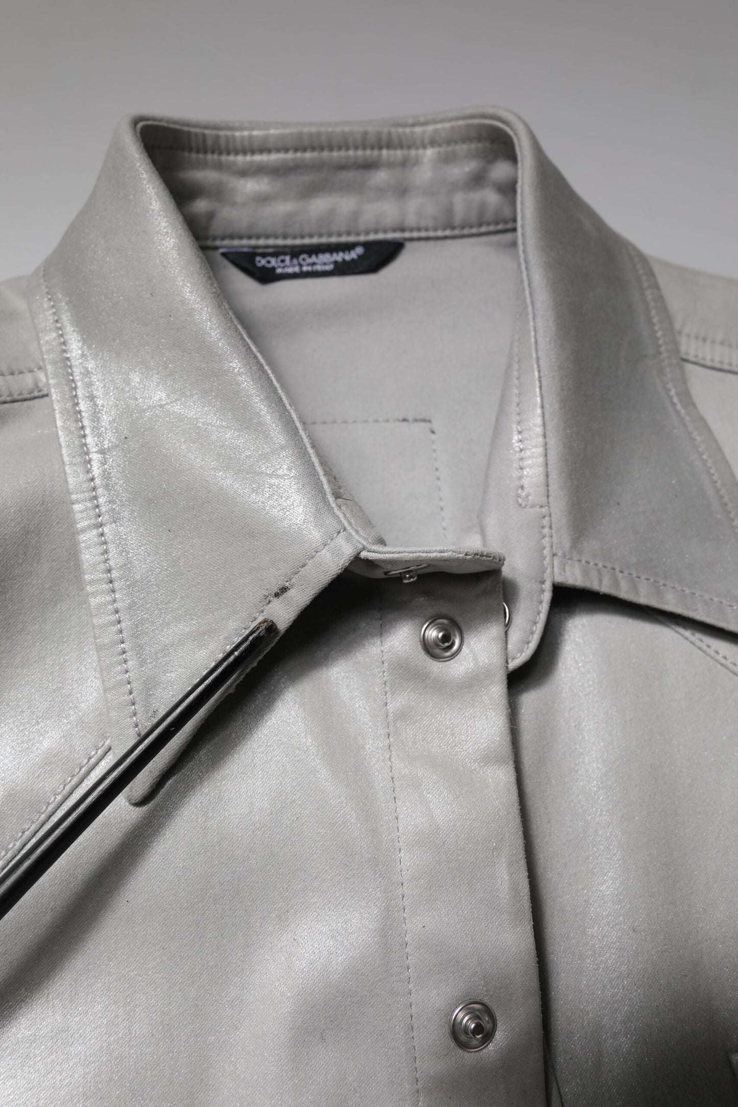 Metallic Gray Cotton Button Down Shirt