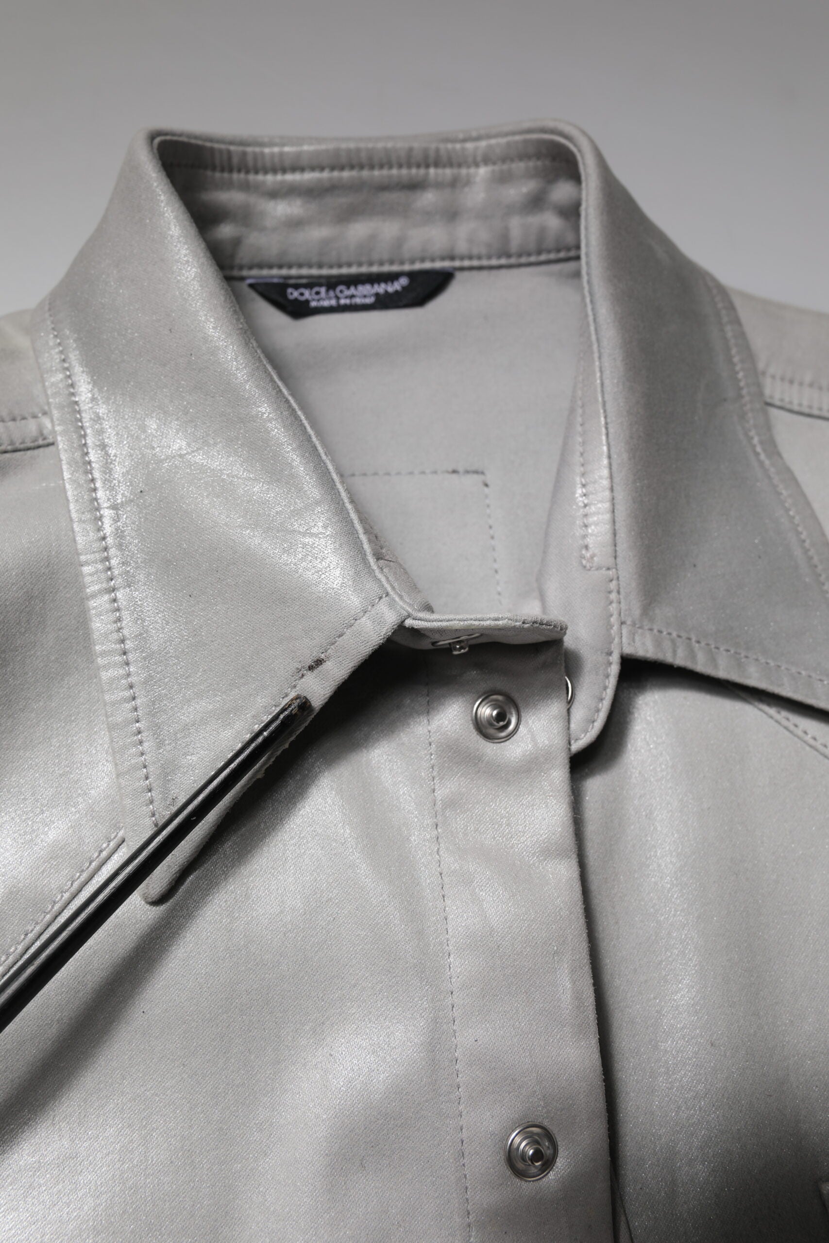 Metallic Gray Cotton Button Down Shirt