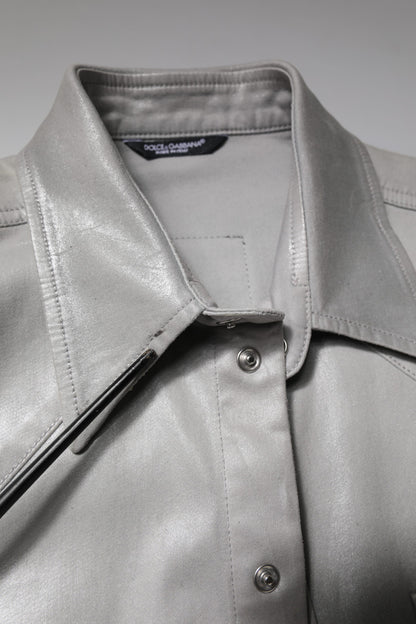 Metallic Gray Cotton Button Down Shirt