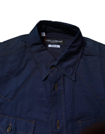 Dark Blue Cotton GOLD Dress Formal Shirt