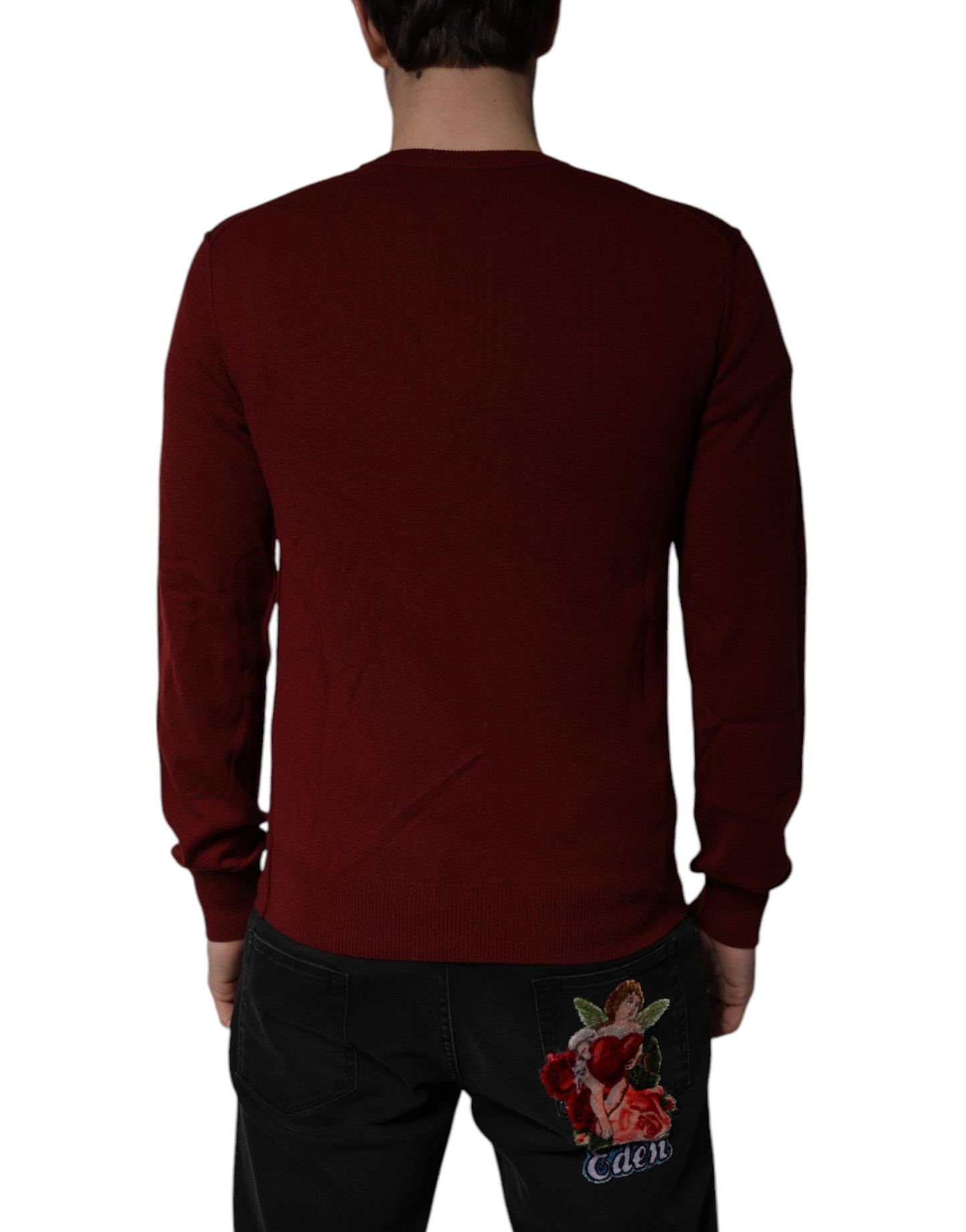 Maroon Cashmere V-neck Men Pullover Sweater