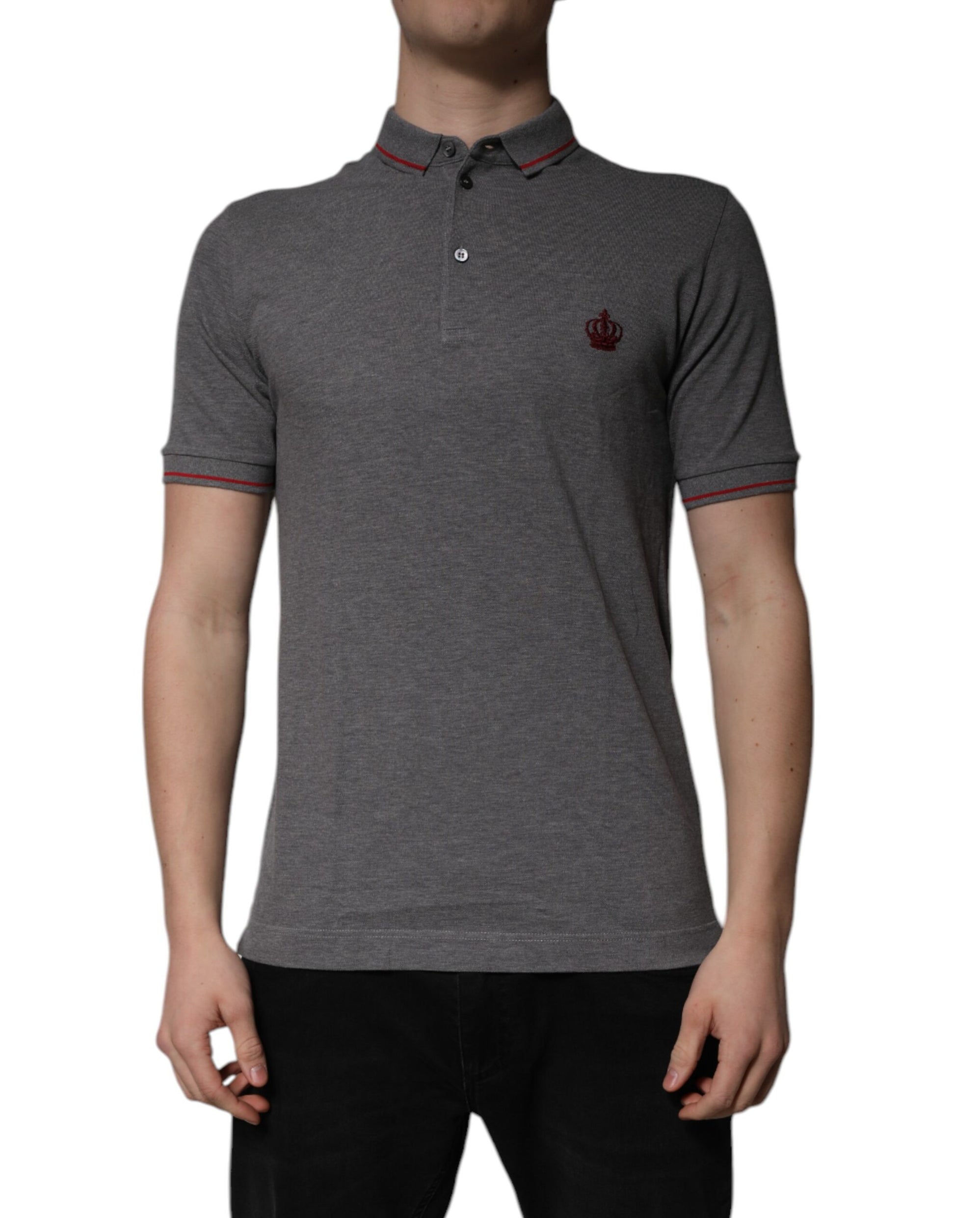 Gray Cotton Crown Collared Polo T-shirt