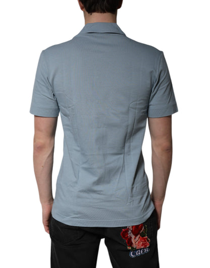 Blue Cotton Button Down Casual Men Polo Shirt