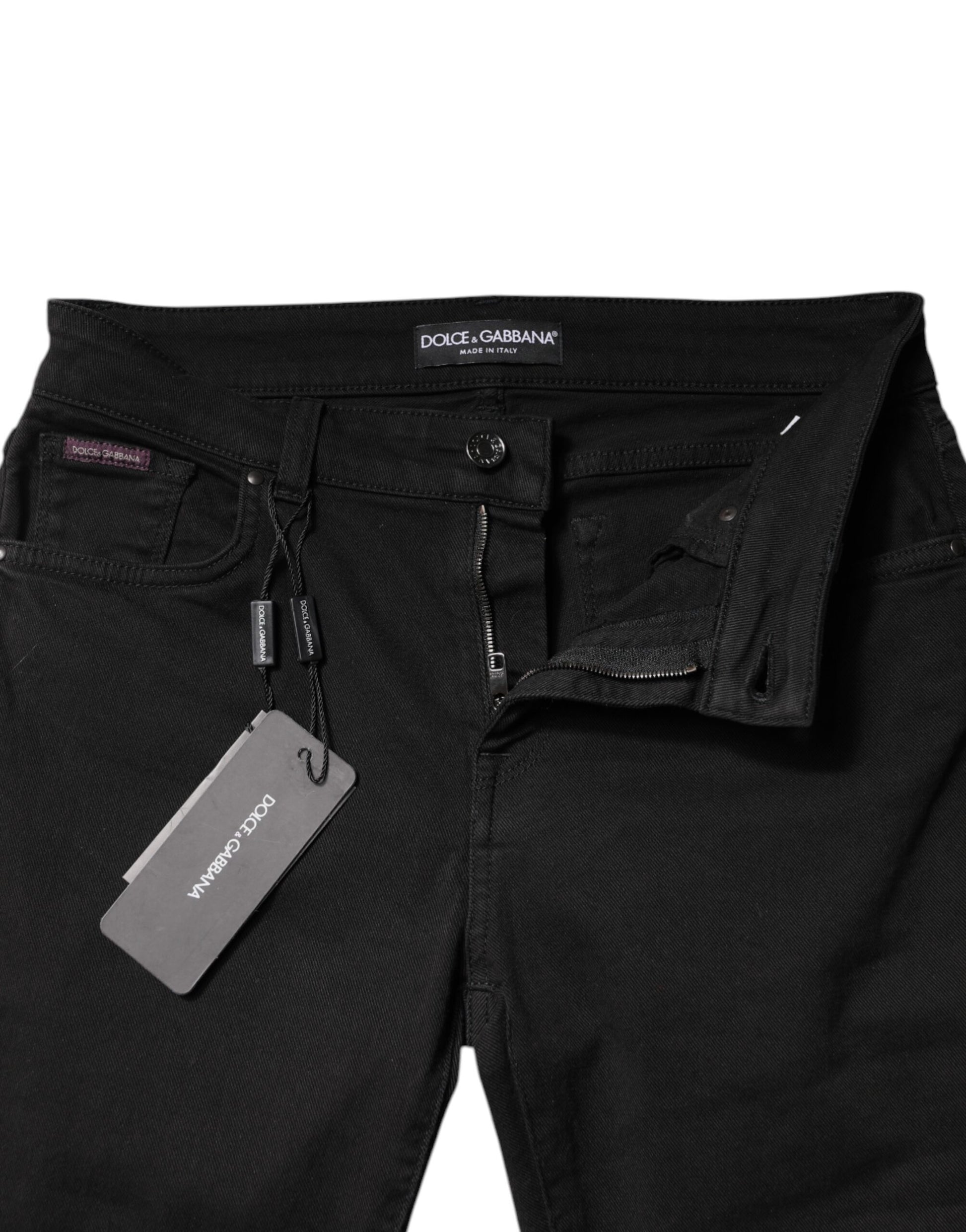 Black Cotton Mid Waisted Skinny Denim Jeans