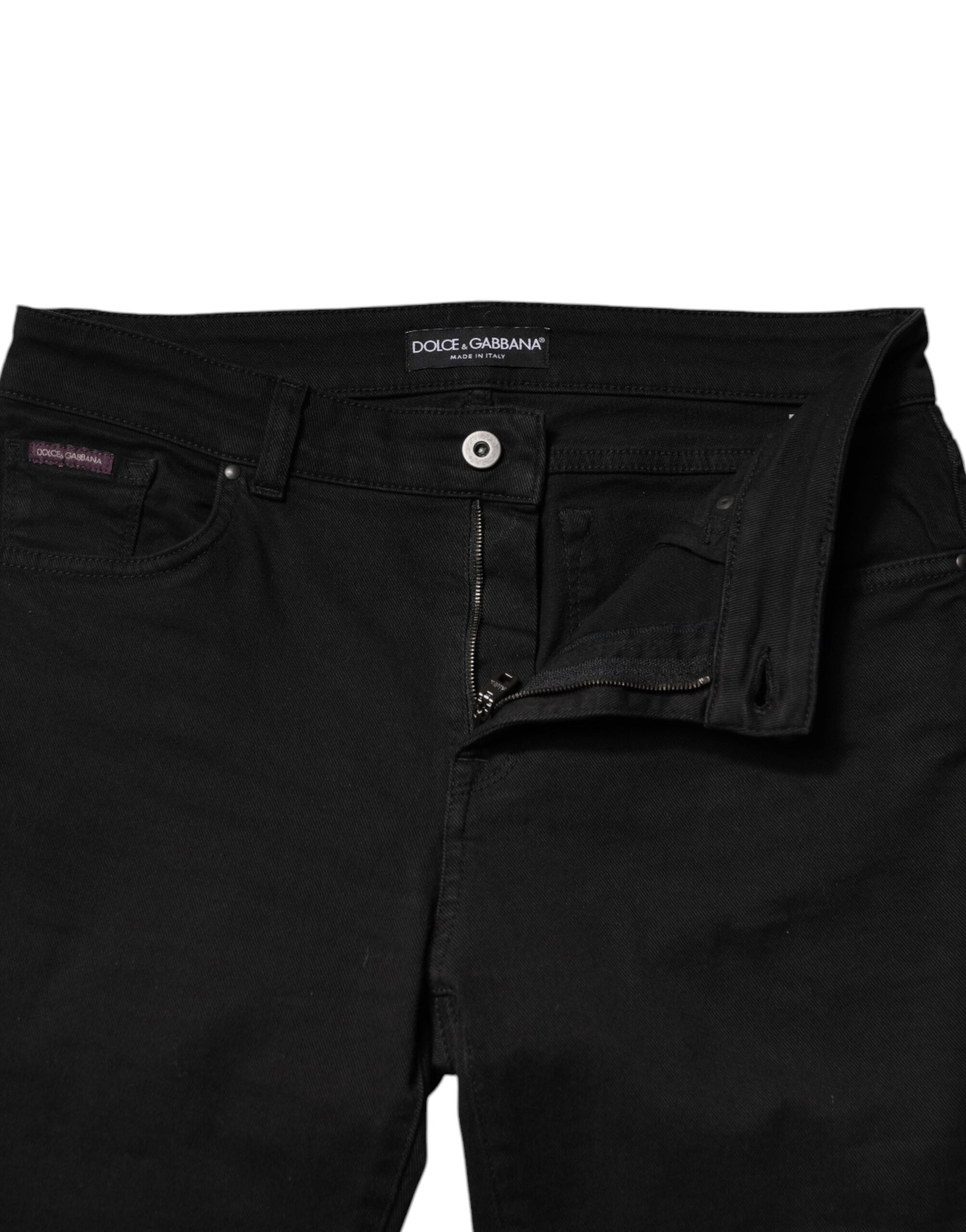 Black Cotton Mid Waisted Skinny Denim Jeans