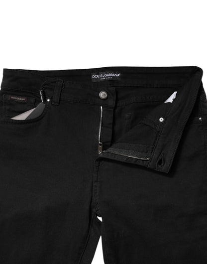 Black Cotton Mid Waisted Skinny Denim Jeans