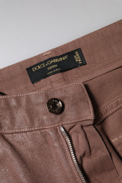 Brown Cotton High Waist Tapered Denim Jeans