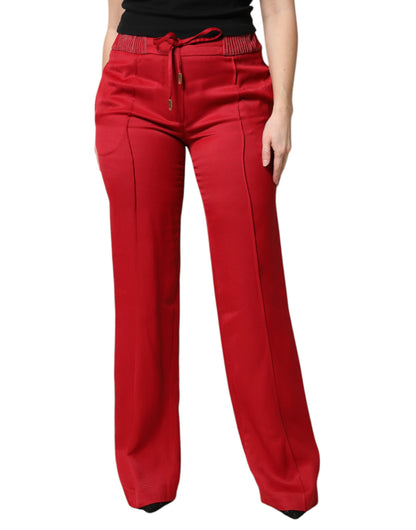 Red Viscose Straight Fit Pants