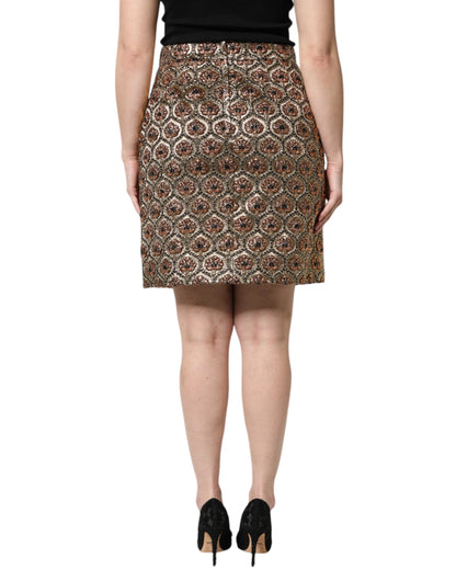 Brown Polyester Brocade A-line Mini Skirt