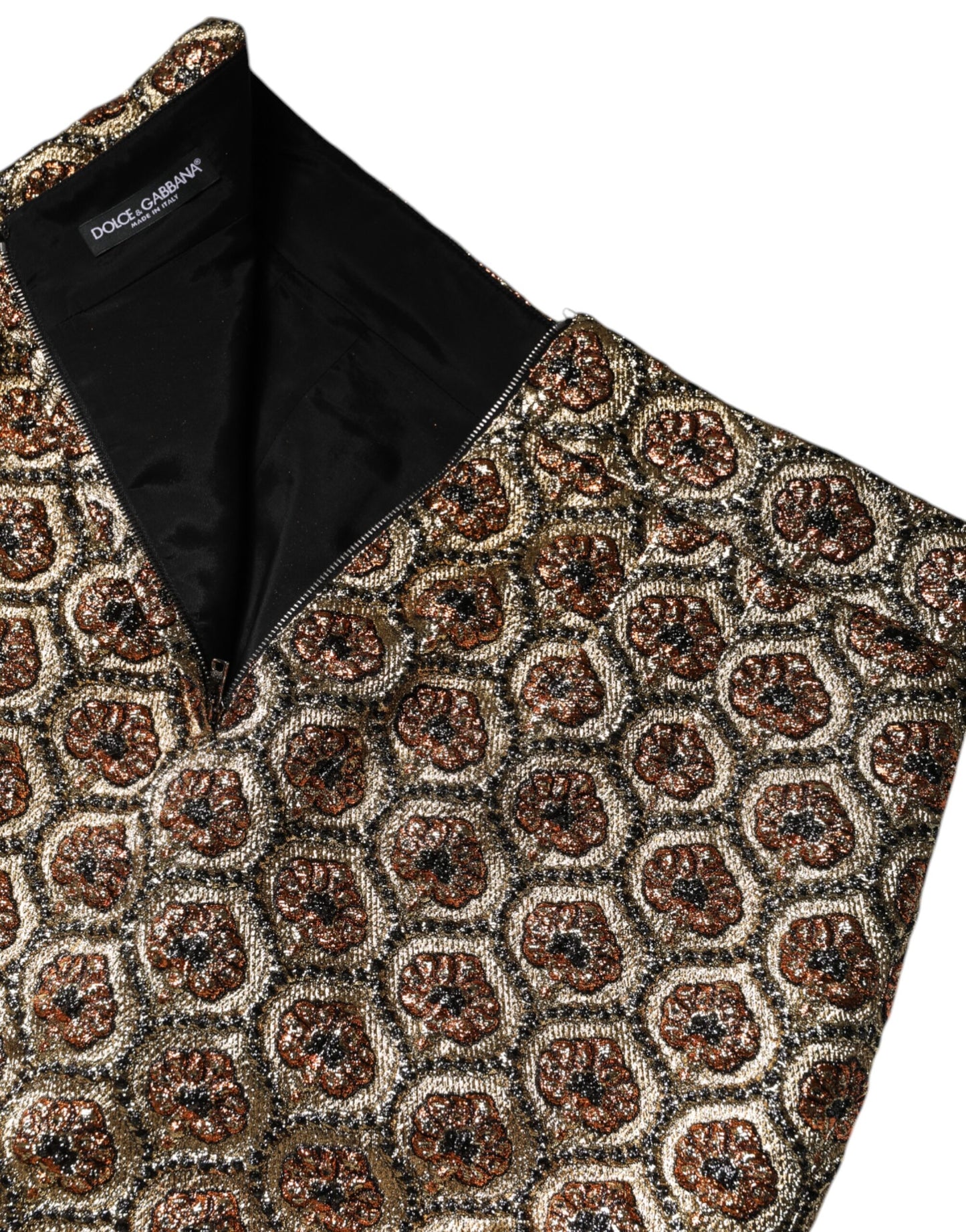 Brown Polyester Brocade A-line Mini Skirt