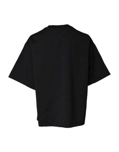 Black Printed Cotton Crew Neck Tee T-shirt